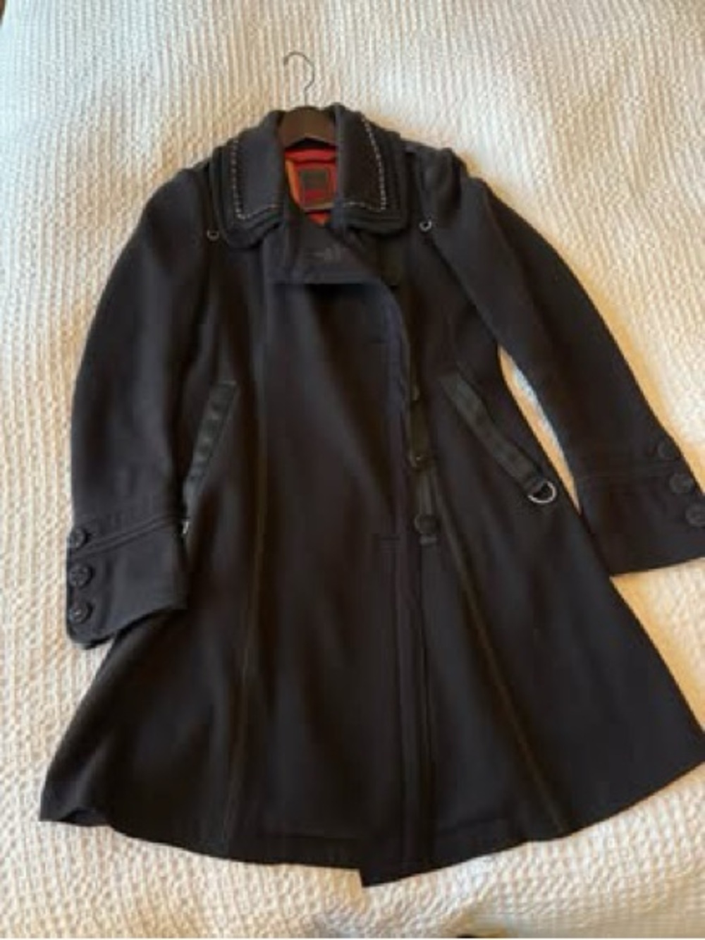 Marithé Francois Girbaud Women's Black Wool-Blend Flared Coat